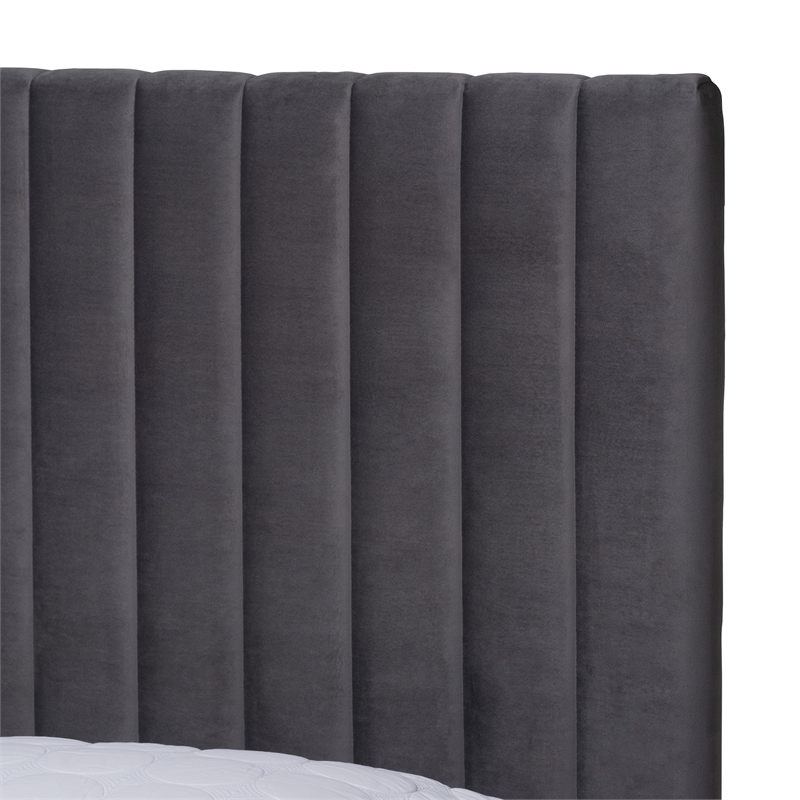 Baxton Studio Serrano Gray Velvet Fabric and Gold Metal Full Size Platform Bed