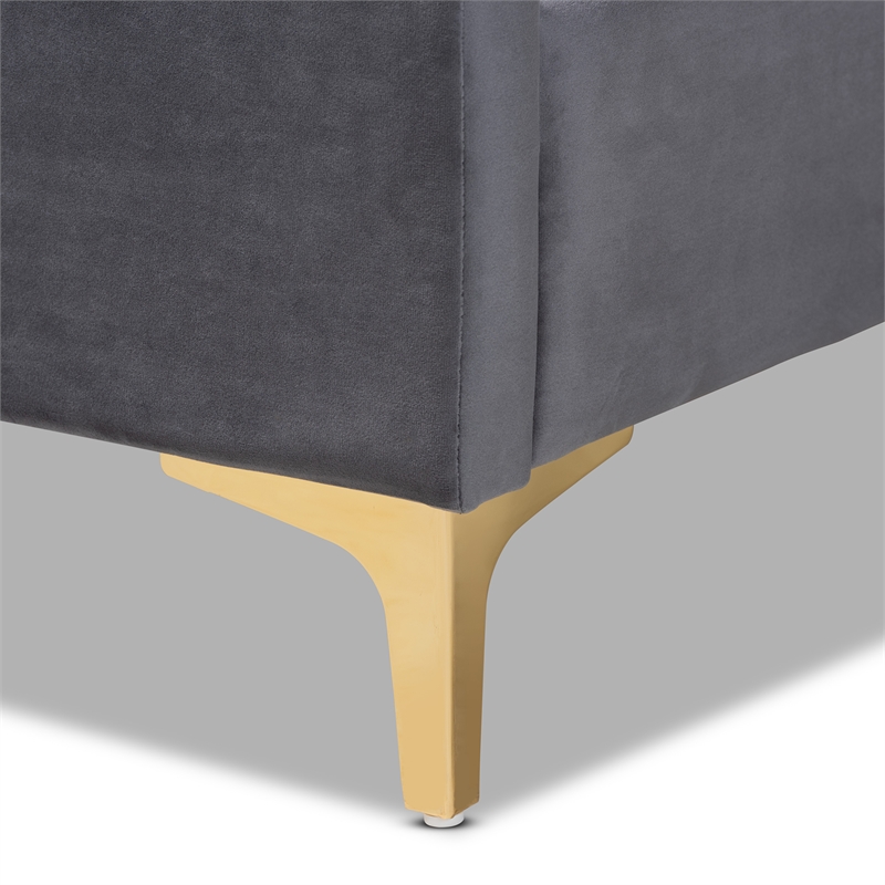 Baxton Studio Serrano Gray Velvet Fabric and Gold Metal Full Size Platform Bed