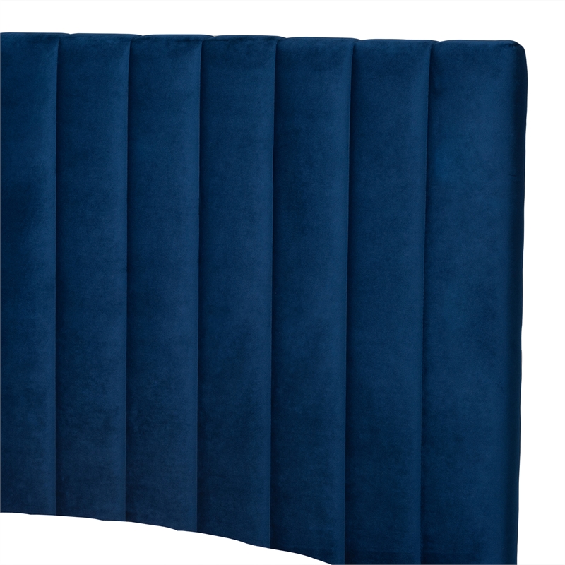 Baxton Studio Serrano Blue Velvet Fabric and Gold Metal Full Size Platform Bed
