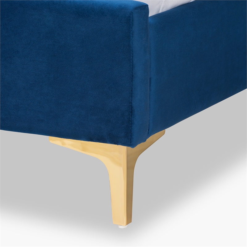 Baxton Studio Serrano Blue Velvet Fabric and Gold Metal Full Size Platform Bed