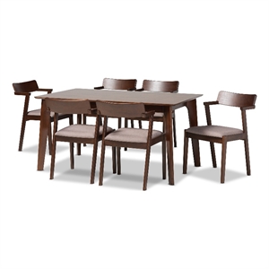 baxton studio berenice grey fabric and dark brown wood 7-piece dining set