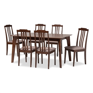baxton studio clarissa grey fabric and dark brown wood 7-piece dining set