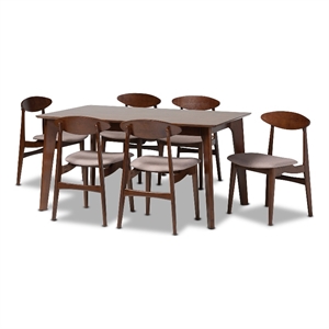baxton studio daria grey fabric and dark brown wood 7-piece dining set