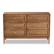 Baxton Studio Ramiel Ash Walnut Finished Wood and Rattan 6-Drawer Dresser