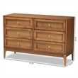 Baxton Studio Ramiel Ash Walnut Finished Wood and Rattan 6-Drawer Dresser