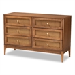Baxton Studio Ramiel Ash Walnut Finished Wood and Rattan 6-Drawer Dresser