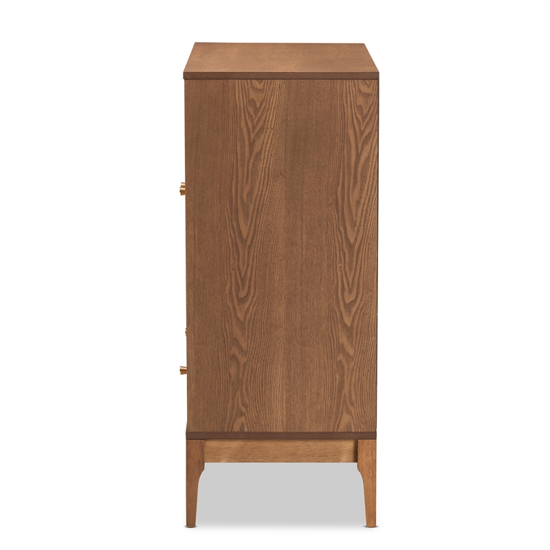 Baxton Studio Ramiel Ash Walnut Finished Wood and Rattan 1-Drawer Sideboard