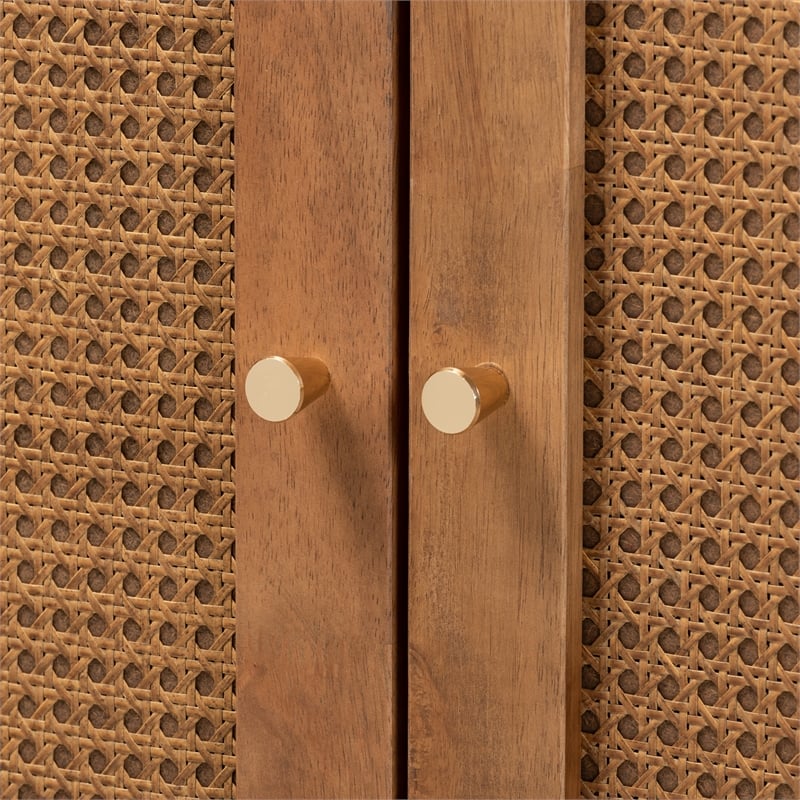 Baxton Studio Ramiel Ash Walnut Finished Wood and Rattan 1-Drawer Sideboard