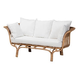 Baxton Studio Edana Modern Bohemian Natural Rattan Sofa With Cushion