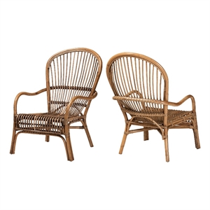 baxton studio varali modern bohemian natural rattan 2-piece lounge chair set