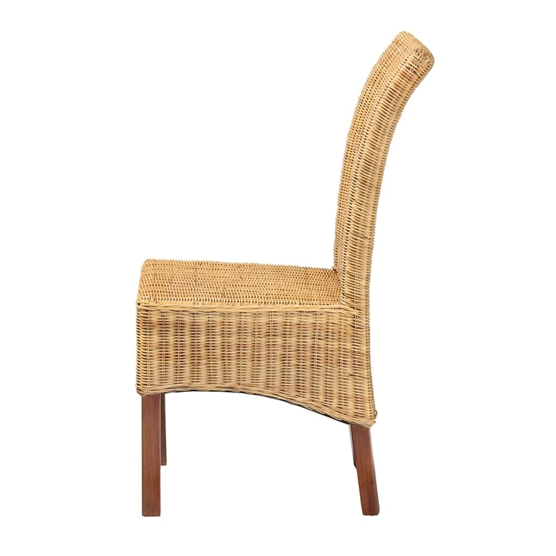 Baxton Studio Shamara Bohemian Natural Rattan and Mahogany Wood Dining Chair