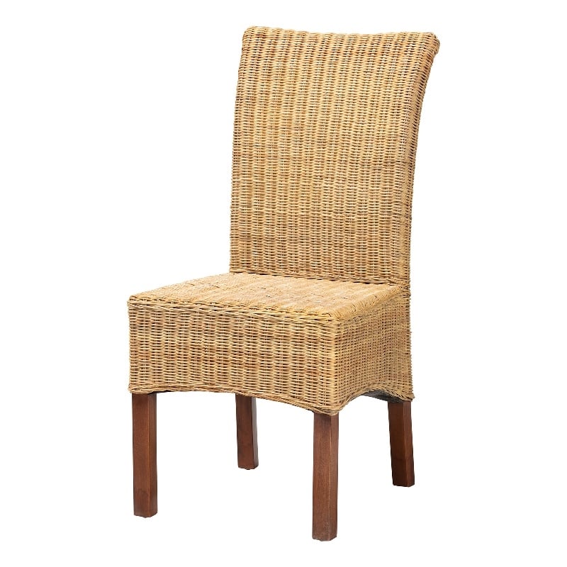 Baxton Studio Shamara Bohemian Natural Rattan and Mahogany Wood Dining Chair