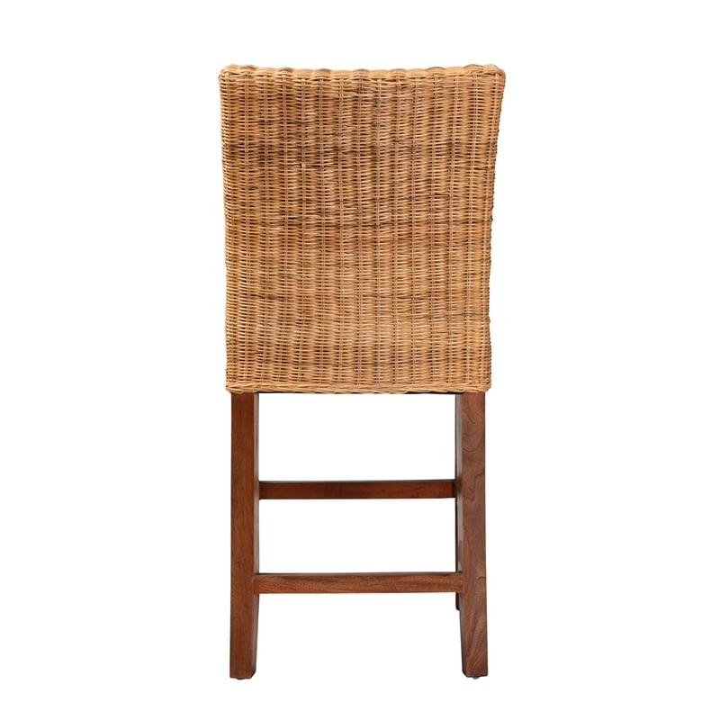 Baxton Studio Racquel Bohemian Natural Rattan and Mahogany Wood Counter Stool