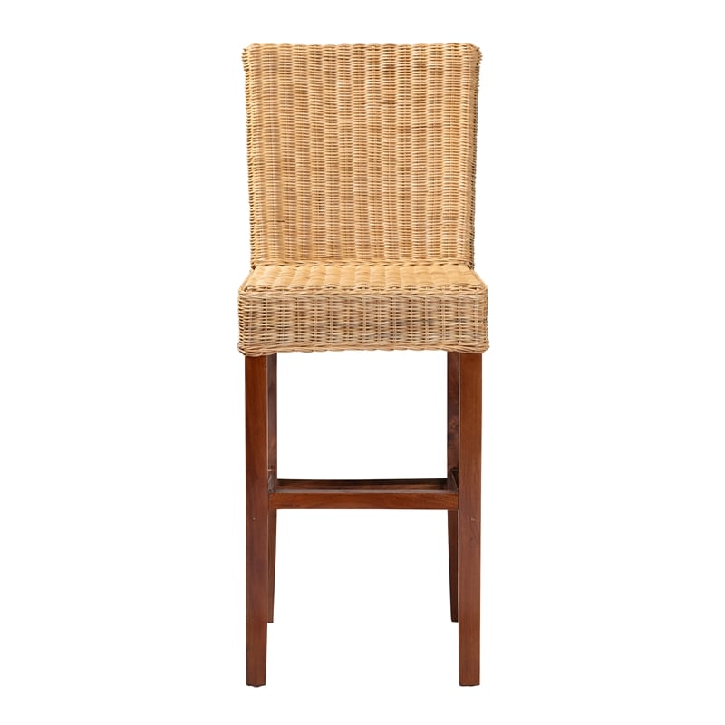 Baxton Studio Racquel Bohemian Natural Rattan and Mahogany Wood Bar Stool
