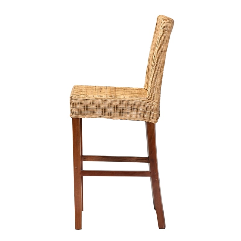 Baxton Studio Racquel Bohemian Natural Rattan and Mahogany Wood Bar Stool