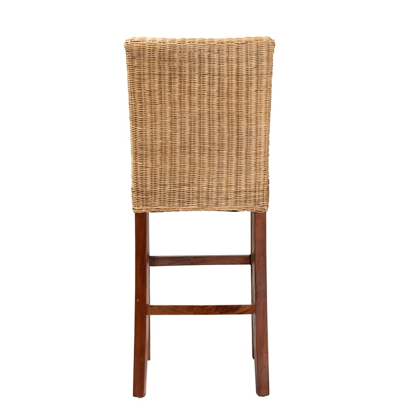 Baxton Studio Racquel Bohemian Natural Rattan and Mahogany Wood Bar Stool