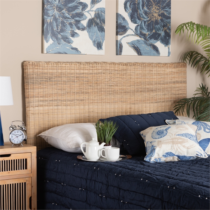 Baxton Studio Cantara Bohemian Natural Rattan Queen Size Standalone Headboard