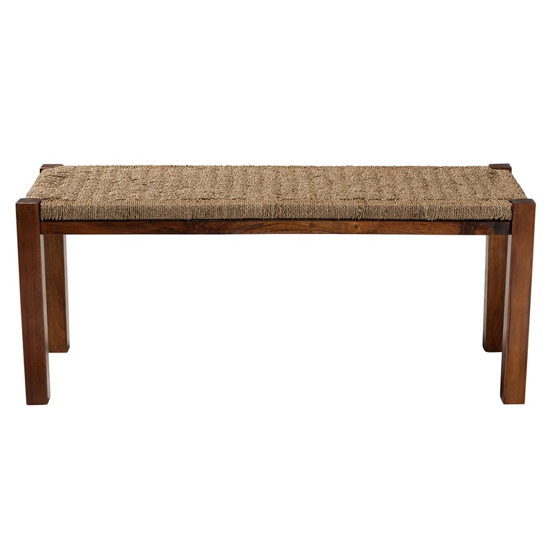Baxton Studio Hermes Transitional Natural Seagrass and Mahogany Wood Bench