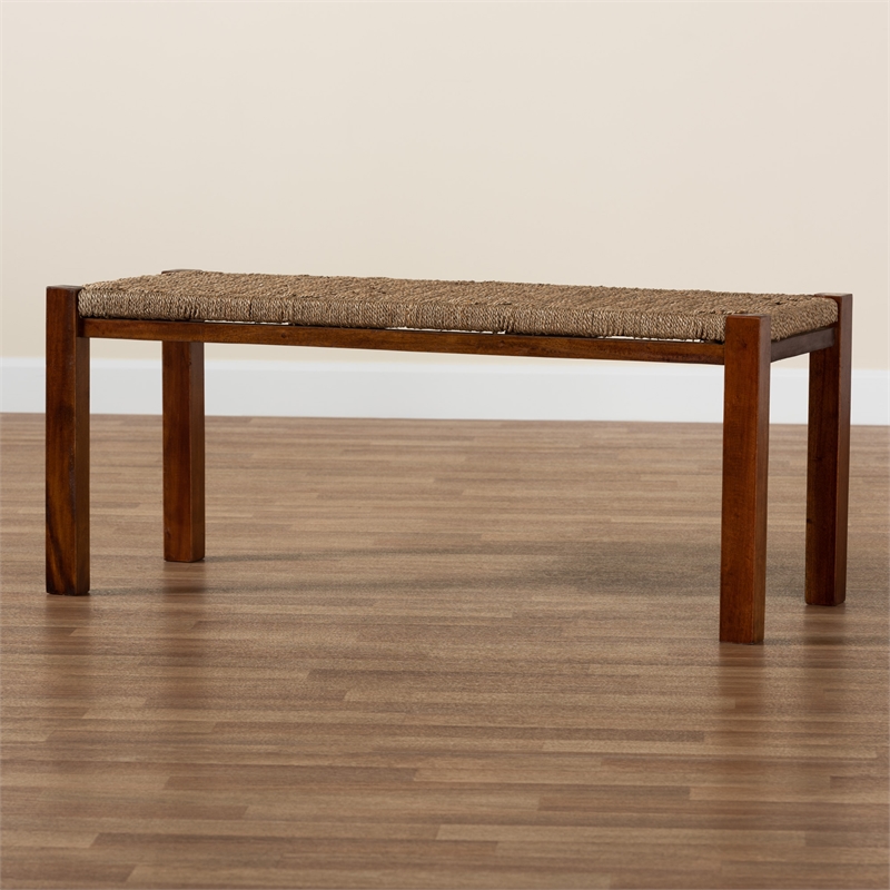 Baxton Studio Hermes Transitional Natural Seagrass and Mahogany Wood Bench