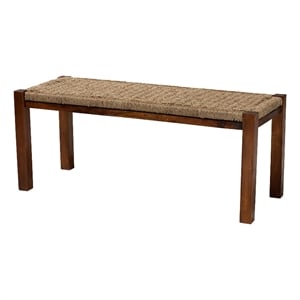 Baxton Studio Hermes Transitional Natural Seagrass and Mahogany Wood Bench