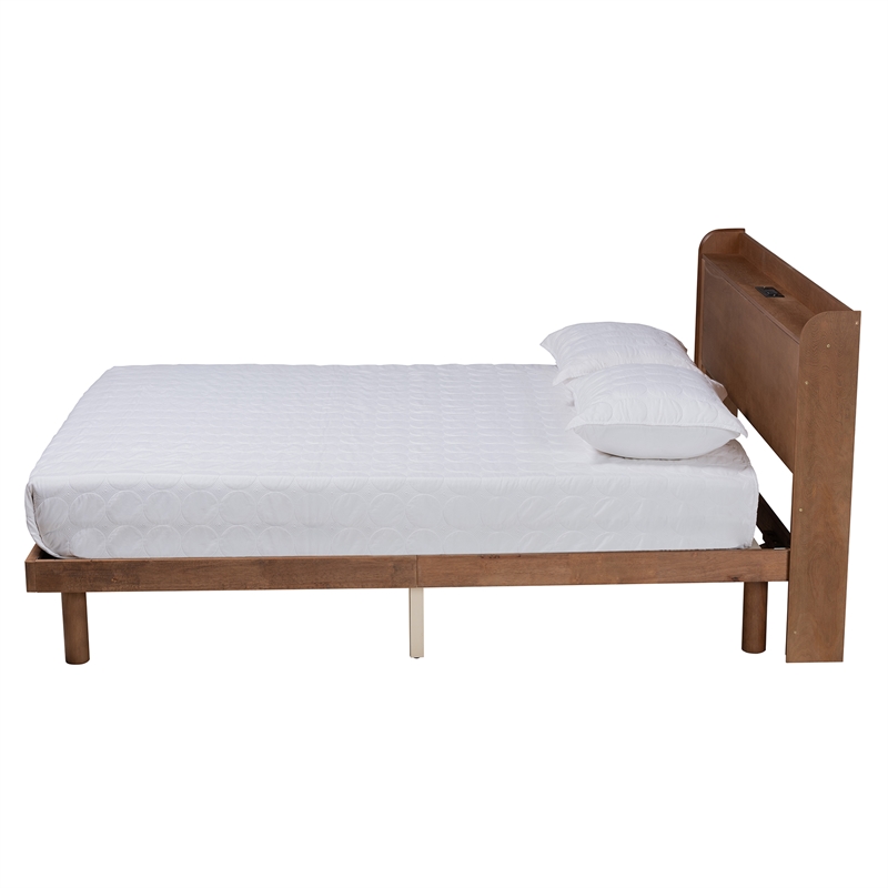 Baxton Studio Decker Brown Wood Queen Size Platform Bed with Charging Station