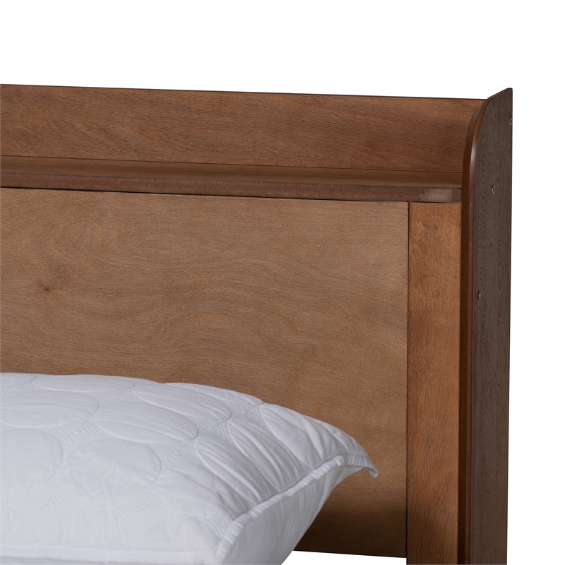 Baxton Studio Decker Brown Wood Queen Size Platform Bed with Charging Station