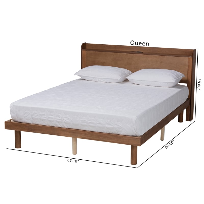 Baxton Studio Decker Brown Wood Queen Size Platform Bed with Charging Station