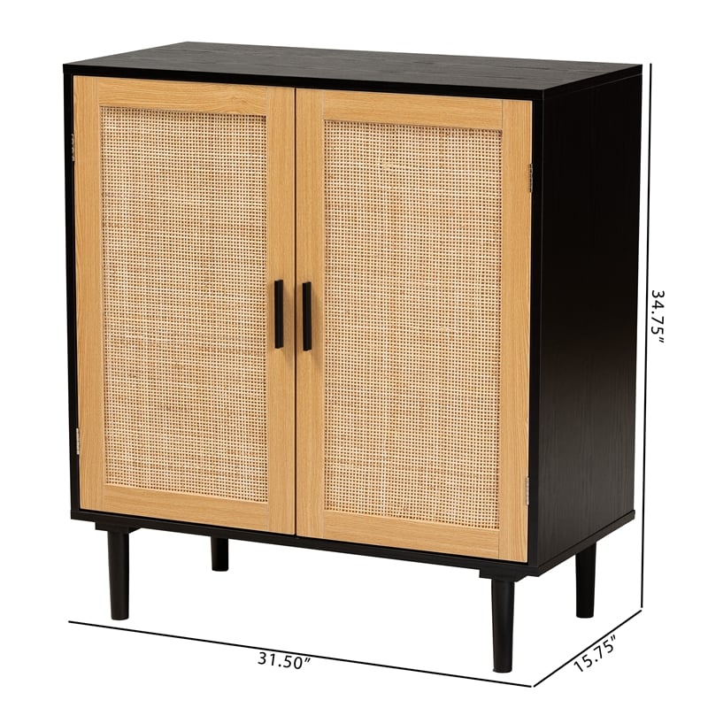 Baxton Studio Maureen Espresso Brown Wood and Rattan 2-Door Storage Cabinet