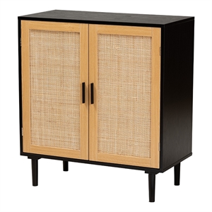 baxton studio maureen espresso brown wood and rattan 2-door storage cabinet
