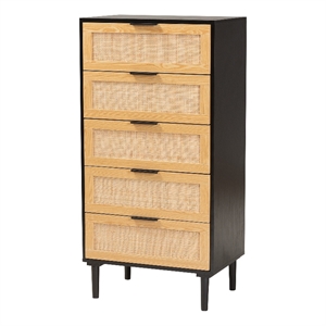 Baxton Studio Maureen Espresso Brown Wood and Rattan 5-Drawer Storage Cabinet