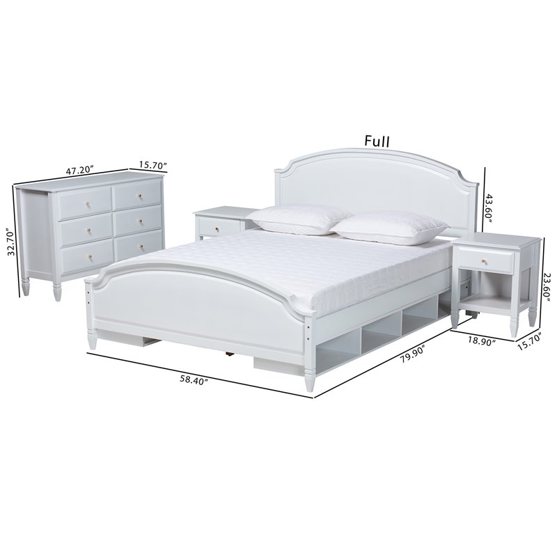 Baxton Studio Elise White Finished Wood Full Size 4 Piece Bedroom Set