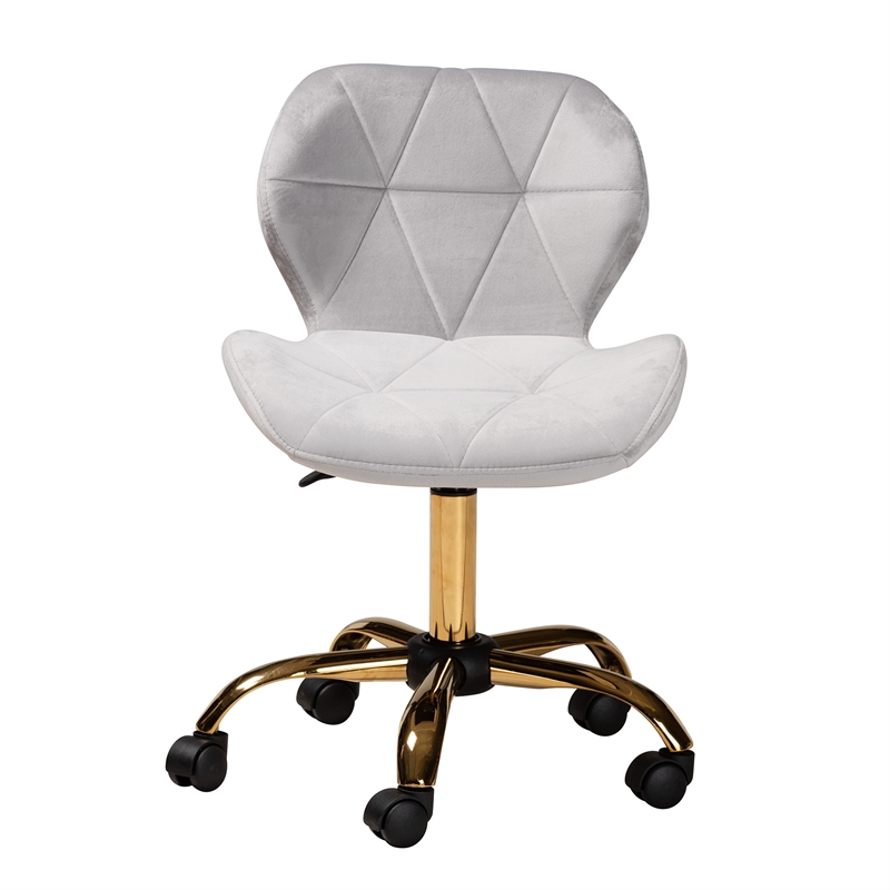 Baxton Studio Savara Grey Velvet Fabric and Gold Metal Swivel Office Chair