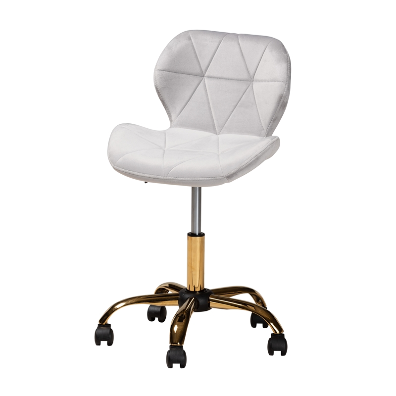 Baxton Studio Savara Grey Velvet Fabric and Gold Metal Swivel Office Chair
