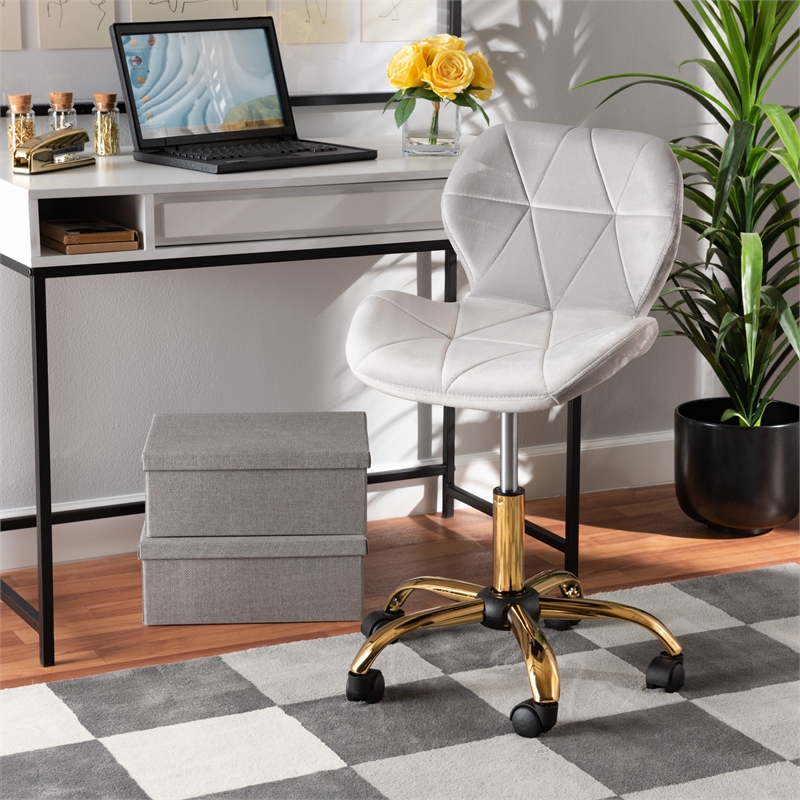 Baxton Studio Savara Grey Velvet Fabric and Gold Metal Swivel Office Chair
