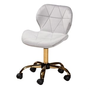 baxton studio savara grey velvet fabric and gold metal swivel office chair