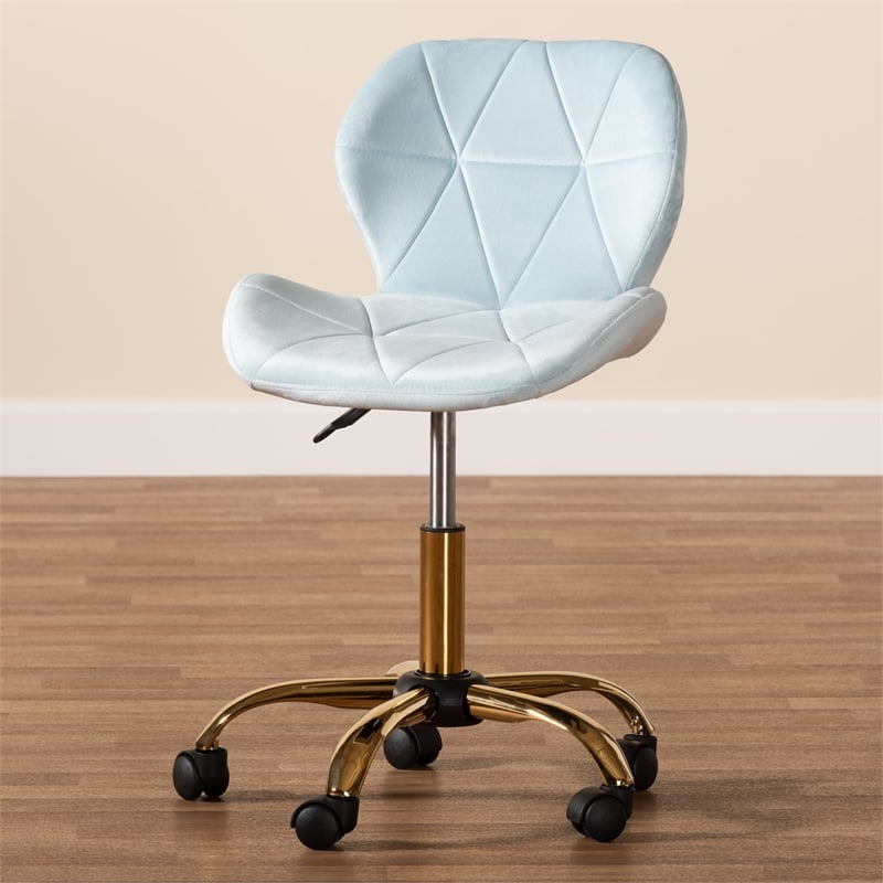 Baxton Studio Savara Aqua Velvet Fabric and Gold Metal Swivel Office Chair