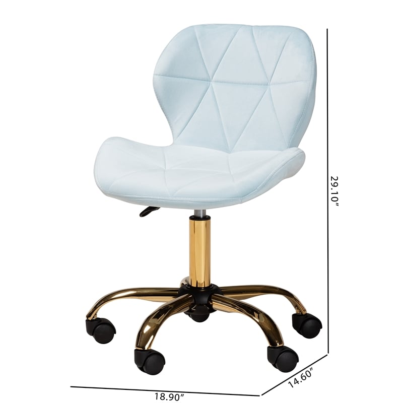 Baxton Studio Savara Aqua Velvet Fabric and Gold Metal Swivel Office Chair