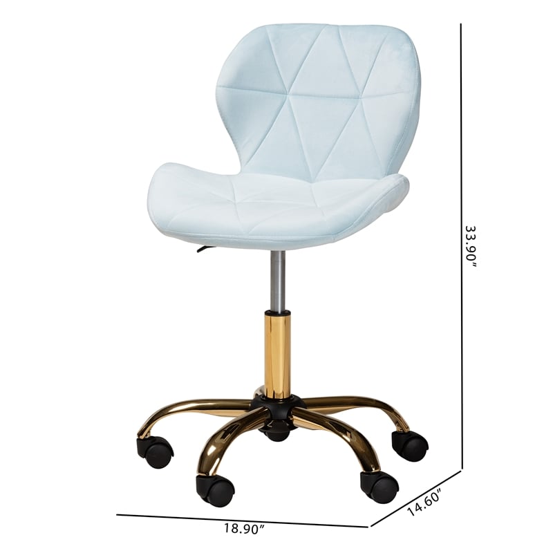 Baxton Studio Savara Aqua Velvet Fabric and Gold Metal Swivel Office Chair