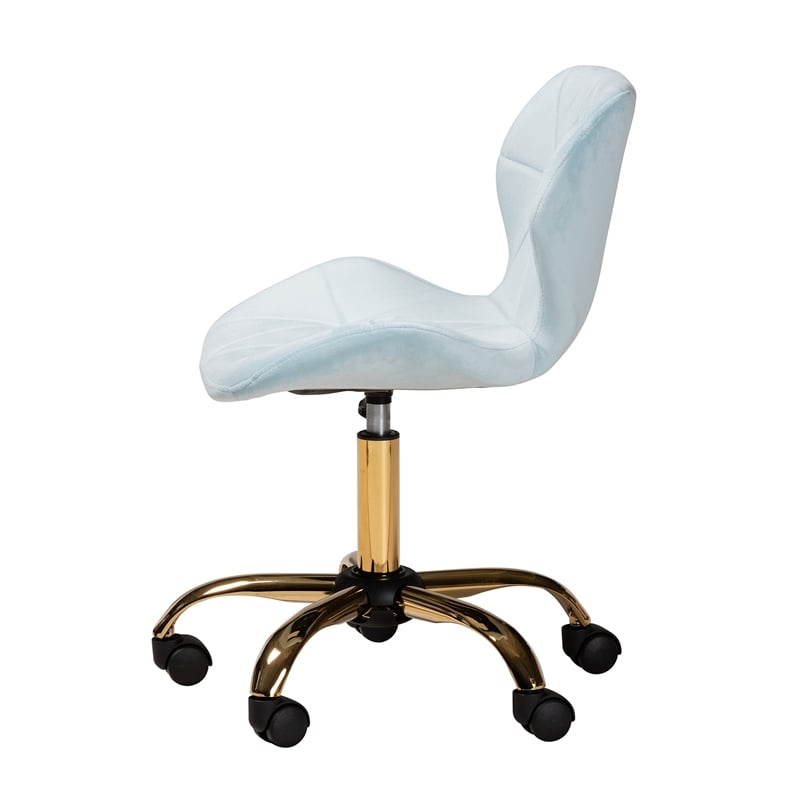 Baxton Studio Savara Aqua Velvet Fabric and Gold Metal Swivel Office Chair