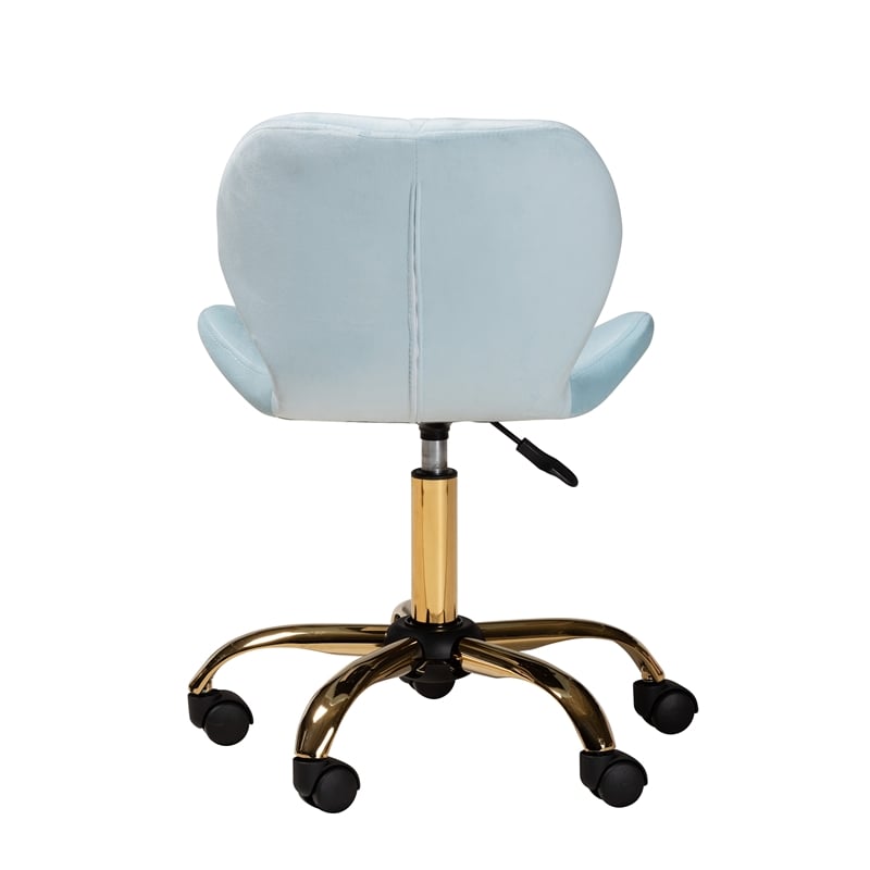 Baxton Studio Savara Aqua Velvet Fabric and Gold Metal Swivel Office Chair