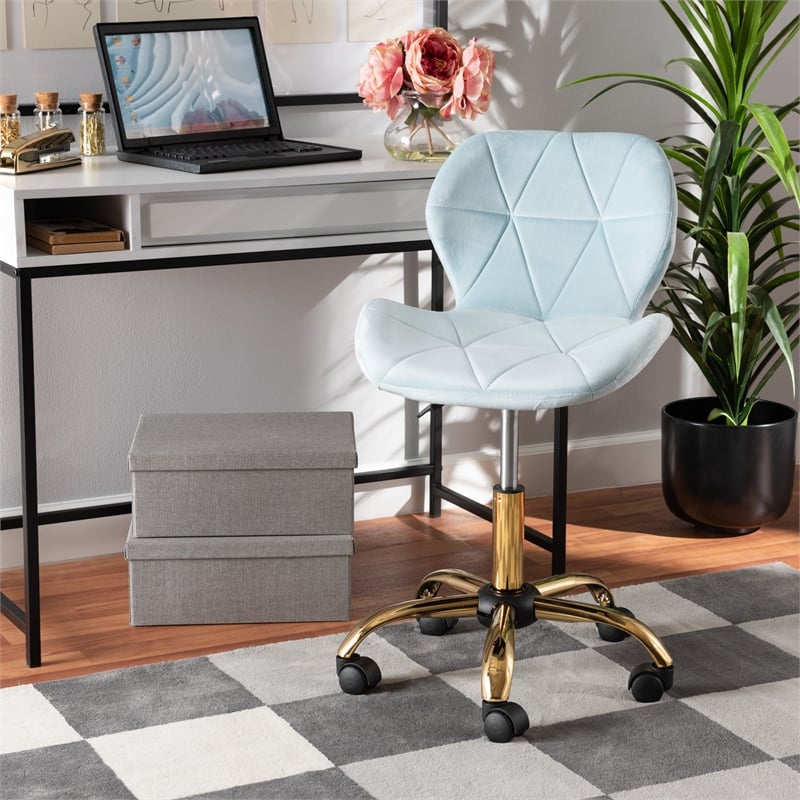 Baxton Studio Savara Aqua Velvet Fabric and Gold Metal Swivel Office Chair