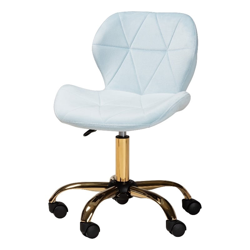 Baxton Studio Savara Aqua Velvet Fabric and Gold Metal Swivel Office Chair
