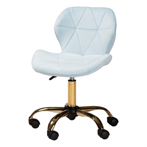 baxton studio savara aqua velvet fabric and gold metal swivel office chair