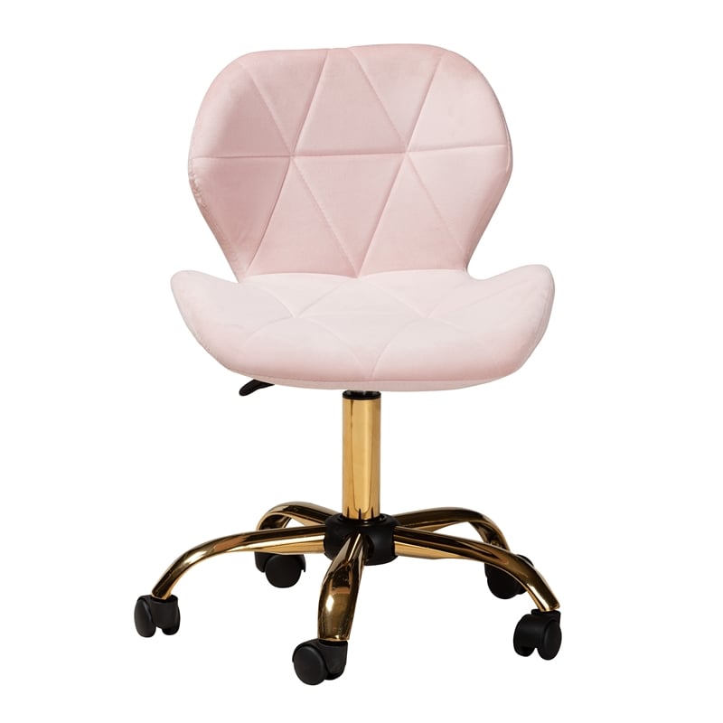 Baxton Studio Savara Pink Velvet Fabric and Gold Metal Swivel Office Chair