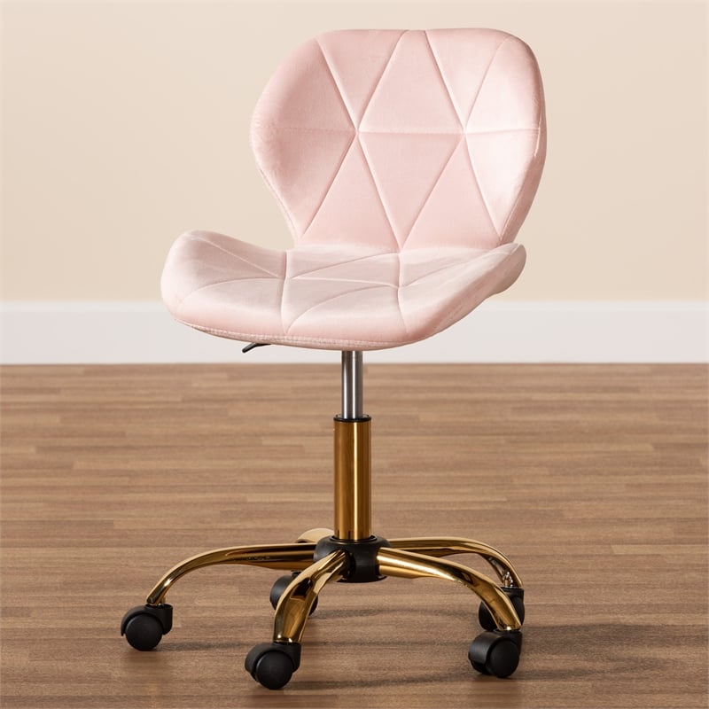 Baxton Studio Savara Pink Velvet Fabric and Gold Metal Swivel Office Chair