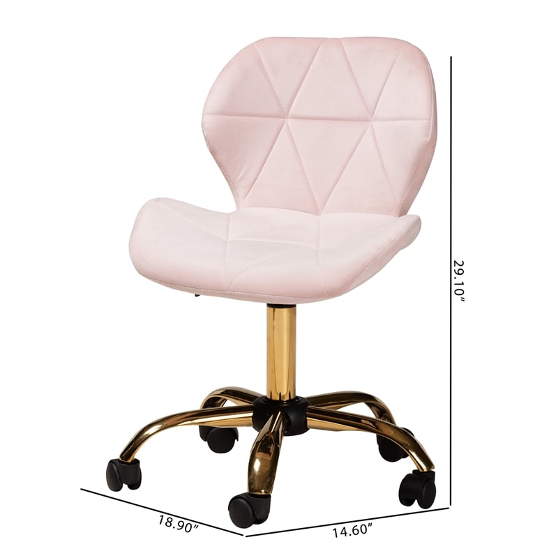 Baxton Studio Savara Pink Velvet Fabric and Gold Metal Swivel Office Chair