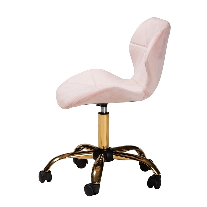 Baxton Studio Savara Pink Velvet Fabric and Gold Metal Swivel Office Chair