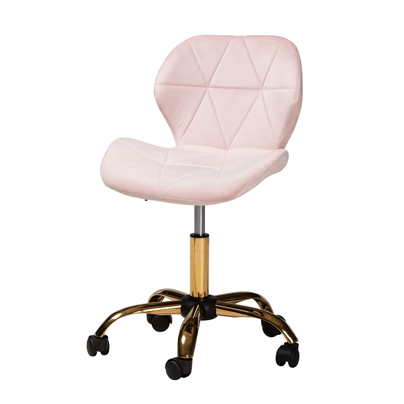Baxton Studio Savara Pink Velvet Fabric and Gold Metal Swivel Office Chair