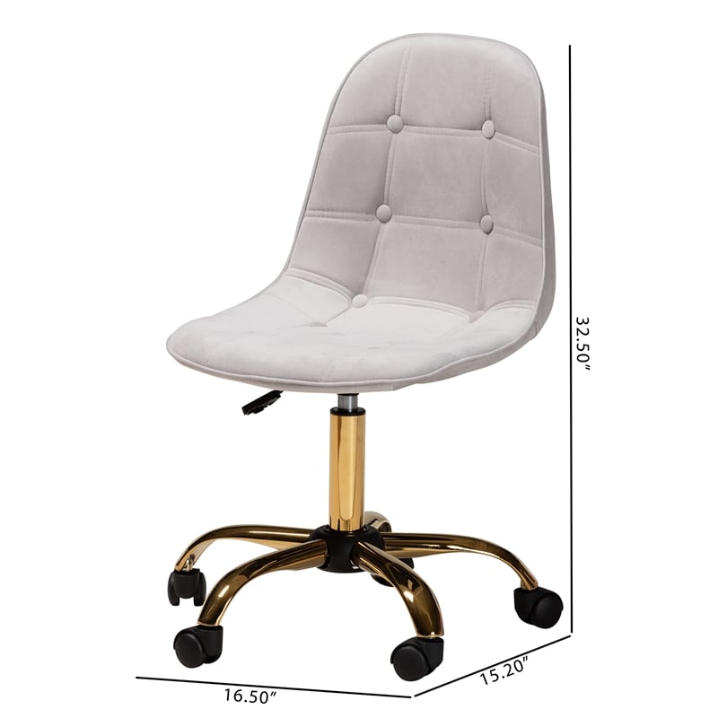 Baxton Studio Kabira Grey Velvet Fabric and Gold Metal Swivel Office chair