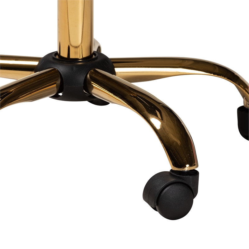 Baxton Studio Kabira Grey Velvet Fabric and Gold Metal Swivel Office chair